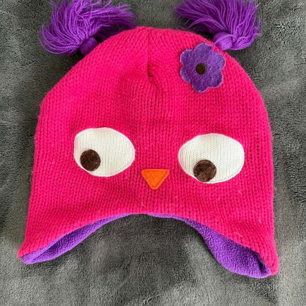 Cracker Barrel Toddler Pink Owl Beanie Hat with Tassels and Fleece Lining